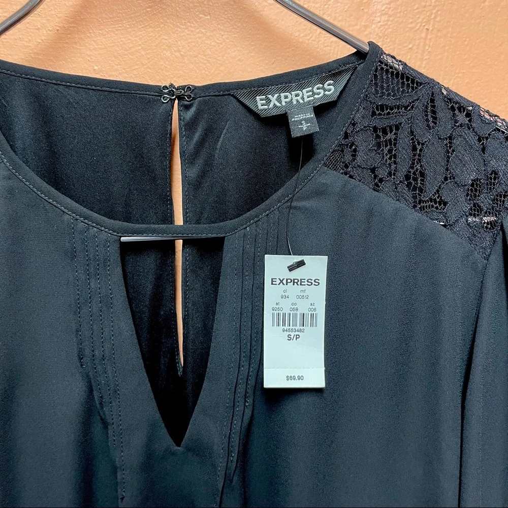 Express Black Lace Detail Long Sleeved Dress *NWT* - Picture 5 of 11
